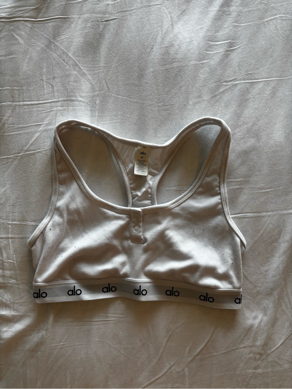 ALO Yoga White Ribbed Button-Front Racerback Tank